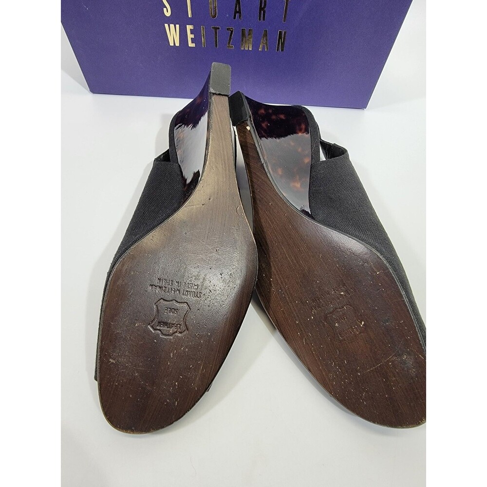 Stuart Weitzman 10 Beltitout Black Linen Slingback High Heels Pumps Designer EUC - Picture 9 of 9